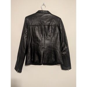 Identify Black Leather Biker Jacket Very Soft Women's Size 12 Fitted Zip Accent